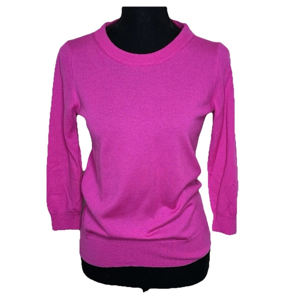 J.Crew Factory Women's S Hot‎ Pink Merino Wool Sweater 3/4 Sleeve Barbiecore